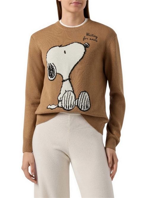 Maglione donna New Queen cammello con jacquard Snoopy MC2 Saint Barth | NEW QUEEN - SNOOPY WAITING SNOW19 EMB